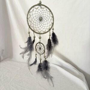 Iridescent beaded dream catcher blue home decor wall hanging